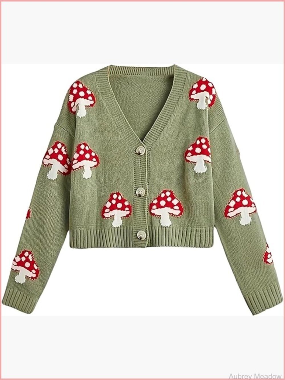 Cute Mushroom Cardigan Sweater Button Long Sleeve V Neck Knit Crop Outwear